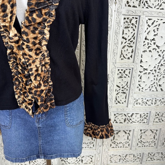 INC international Concepts Black Ribbed Cheetah Print Single Closure Cardigan - Picture 3 of 8